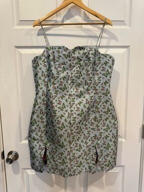 Fashion Brand Company Light Blue Mini Dress with Green and Pink Butterfly Print
